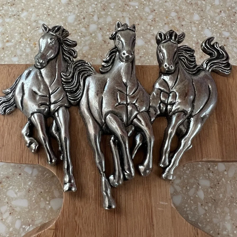 Western Silver Horses Wooden Salad Tossing Server Forks Claw Serving Utensils